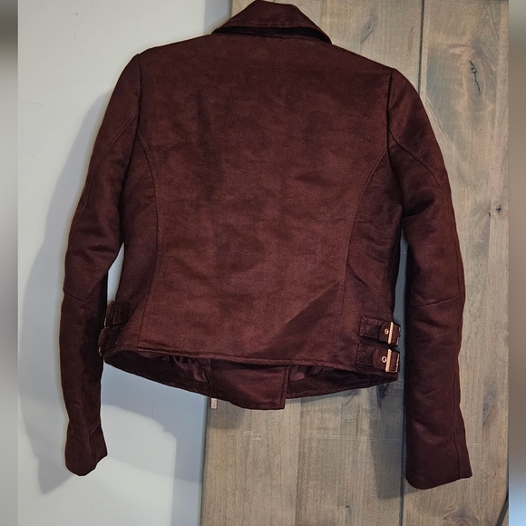 LC Lauren Conrad Runway collection Faux Suede Moto Jacket. Color Wine. Size 4 - Picture 12 of 15